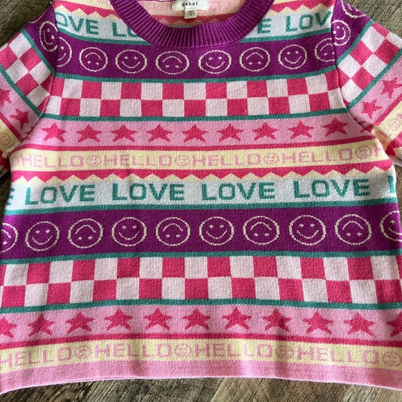 Debut Pink and Purple Women’s Short Sleeve Sweater - Picture 3 of 7